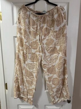 Swim cover up pants Neutral Shell-Print Wide Leg Drawstring